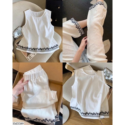 SM5389 SET ÁO SÁT NÁCH THÊU HOA MIX QUẦN DÀI