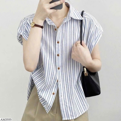 AM3555 ÁO SƠ MI KẺ XANH