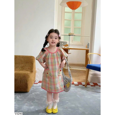 V0290  VÁY KẺ SUÔNG MÀU CHO BG