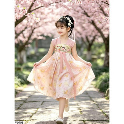 V0301 ĐẦM CỔ TRANG NGẮN TAY XINH XẮN