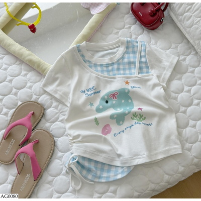 AG0080 ÁO THUN RÚT EO GIẢ 2 LỚP CARO