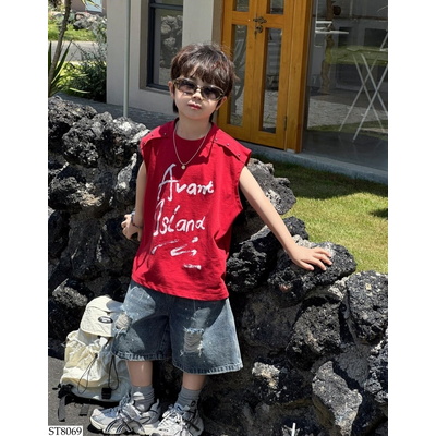 ST8069 TANKTOP ĐỎ MIX SHORT JEANS RÁCH AFTE