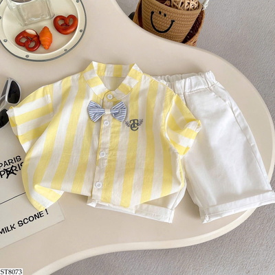 ST8073 SET ÁO SƠ MI MIX QUẦN SHORT TRẮNG