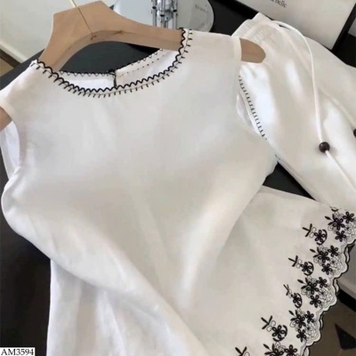 AM3594 SET ÁO SÁT NÁCH THÊU HOA MIX QUẦN SHORT