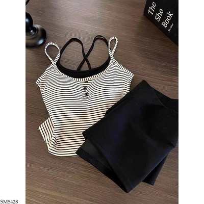 SM5428 SET ÁO 2 DÂY KẺ MIX QUẦN ĐÙI