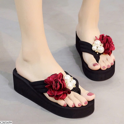 GM1659 DÉP XỎ NGÓN ĐẾ CAO CHARM HOA NGỌC