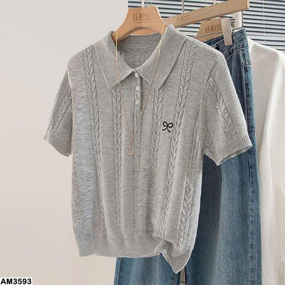 AM3593 ÁO THUN LEN MỎNG THÊU NƠ