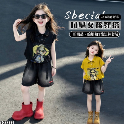 SG3233 SET ÁO THUN CÔ GÁI MIX SHORT DENIM CHO BÉ