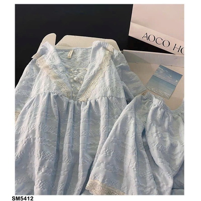 SM5412 BỘ PIJAMA CỘC TAY PHỐI REN NGỌC