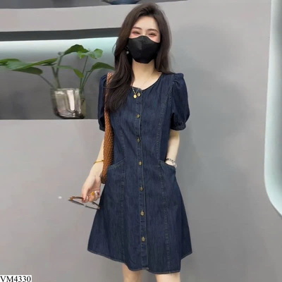 VM4330 VÁY DENIM PHỐI CÚC NỮ TÍNH