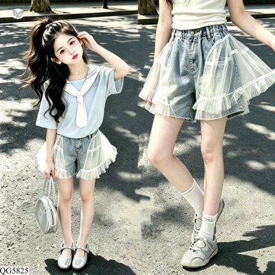 QG5825 QUẦN SHORT JEAN PHỐI VOAN BG