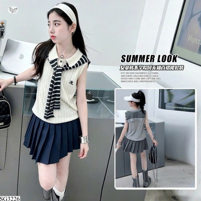 SG3226 BỘ 3 CHI TIẾT: ÁO KÈM KHĂN VÀ CHÂN VÁY XẾP LY