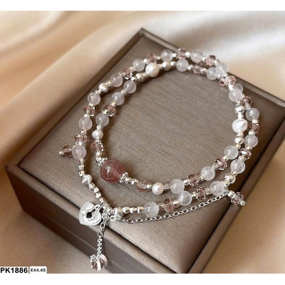 PK1886 VÒNG TAY PHA LÊ PHỐI HẠT CƯỜM CHARM TRÁI TIM GOLIC