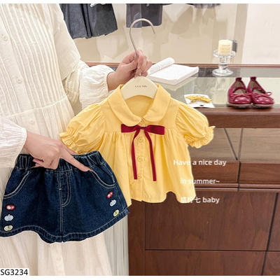 SG3234 SÉT SƠ MI VÀNG MIX SHORT JEANS TBABY