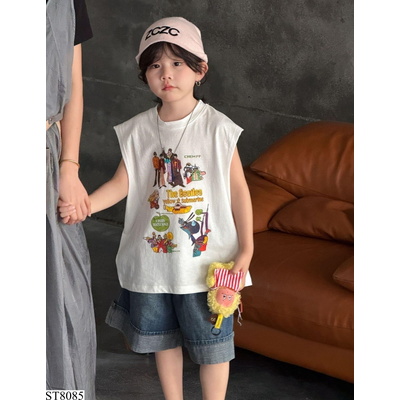 ST8085 ÁO SÁT NÁCH VÀ SHORT JEANS GẤP GẤU