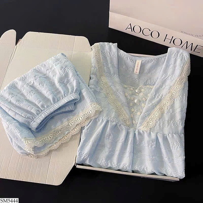 SM5444  BỘ PIJAMA CỘC TAY PHỐI REN NGỌC