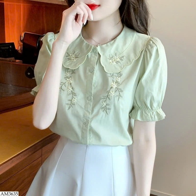 AM3635 ÁO SƠ MI KIỂU CỔ SEN THÊU HOA