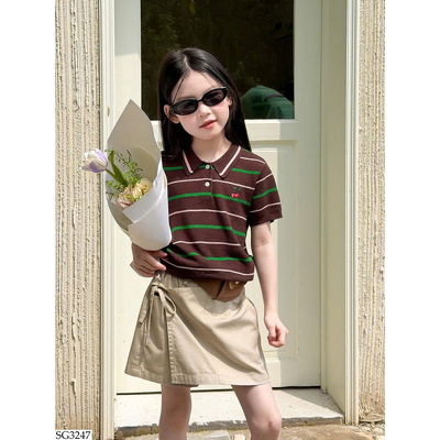 SG3247 SET ÁO POLO KẺ CHERRY MIX QUẦN GIẢ VÁY AMBB