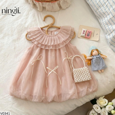 V0341 VÁY REN ĐÍNH NƠ CỔ XẾP LI BG NINGLI