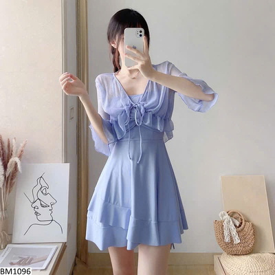 BM1096 BỘ BƠI VÁY XOÈ PHỐI ÁO VOAN TIỂU THƯ