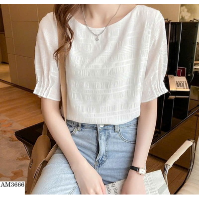 AM3666 ÁO CỔ TRÒN TAY NHÚN 