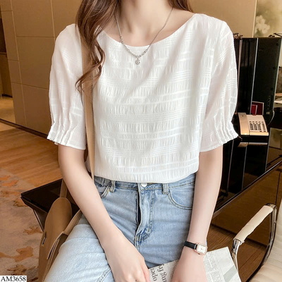 AM3658 ÁO CỔ TRÒN TAY NHÚN SIÊU XINH
