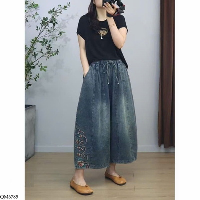 QM6785 QUẦN JEAN ỐNG RỘNG CẠP CHUN