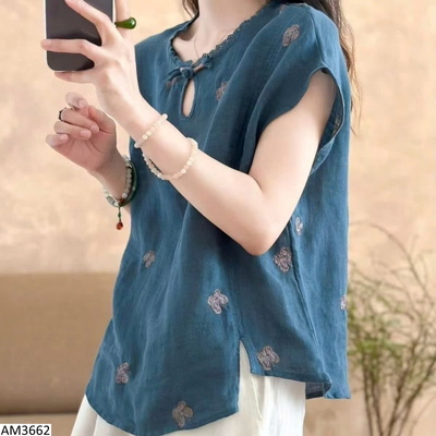 AM3662 ÁO CỘC TAY THÊU HOA NỮ