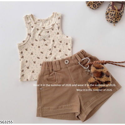 SG3255 SET ÁO SÁT NÁCH GẤU MIX SHORT NÂU T&QKIDS