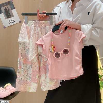 SG3263 SET ÁO KITTY MIX QUẦN HOA CHO BÉ GÁI