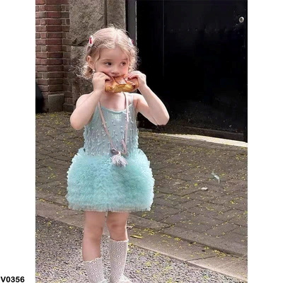V0356 VÁY 2S XANH PHỐI TUTU XINH XỈU