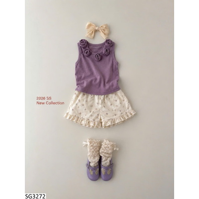 SG3272 SET ÁO SÁT NÁCH HOA MIX QUẦN SHORT CHO BG