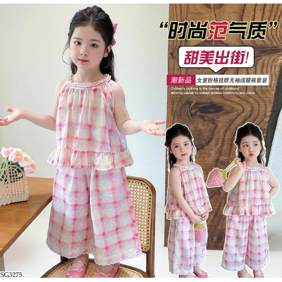 SG3275 SÉT CARO HỒNG QUẦN SUÔNG BÉ GÁI