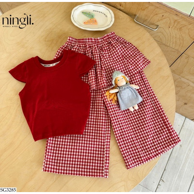 SG3285 ÁO THUN HỞ LỰNG MIX QUẦN CARO