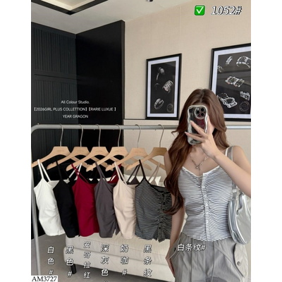 AM3727 ÁO 2 DÂY NHÚN EO CÚC TRƯỚC KÈM BRA