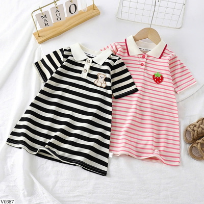 V0387 VÁY BÉ GÁI KẺ SỌC CỔ POLO