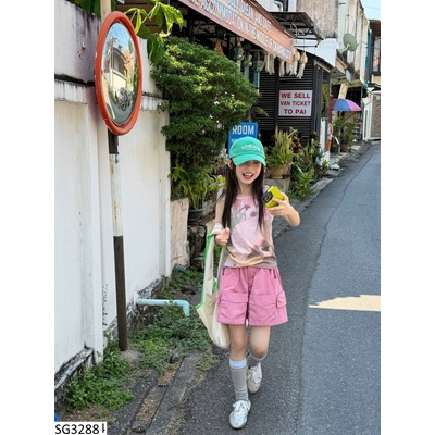 SG3288 SET ÁO SÁT NÁCH HÌNH MÈO MIX QUẦN SHORT CHO BG