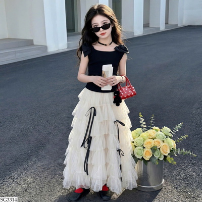 SG3314 SÉT ÁO MIX CHÂN VÀY TẦNG BỒNG