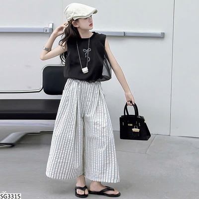 SG3315 SET ÁO SÁT NÁCH NƠ MIX QUẦN SỌC CHO BG