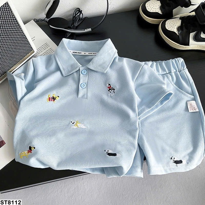 ST8112 BỘ POLO CỘC TAY THÊU HÌNH CÚN CHO BÉ TRAI