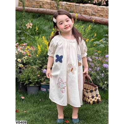 V0409 VÁY SUÔNG THÊU BƯỚM CHO BÉ GÁI