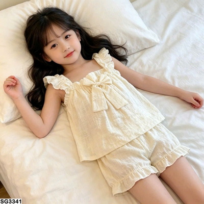 SG3341 BỘ NGỦ 2 DÂY BÈO NƠ MẶC NHÀ CHO BÉ