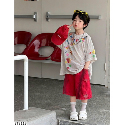 ST8113 SET ÁO HOẠT HÌNH MIX QUẦN SHORT RÁCH TAIRU
