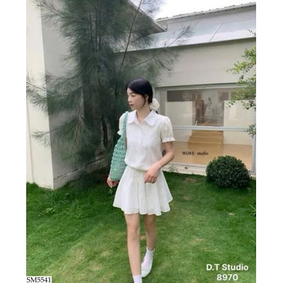 SM5541 SET ÁO SƠ MI TAY PHỒNG MIX CHÂN VÁY XÒE W.G.W.E