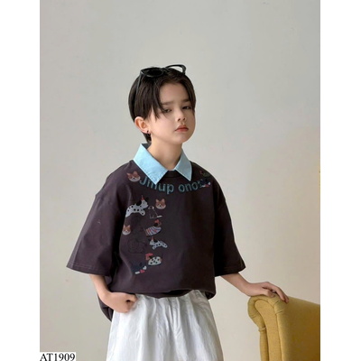 AT1909 ÁO THUN NÂU PHỐI CỔ SƠ MI