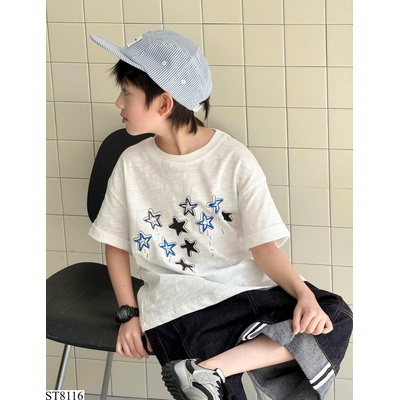 ST8116 ÁO THUN THÊU NGÔI SAO MIX DENIM LỠ