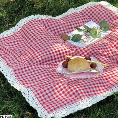 PK1988 THẢM PICNIC KẺ CARO VIỀN REN