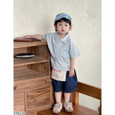 ST8120 SÉT SƠ MI CARO MIX SHORT JEANS BÍ