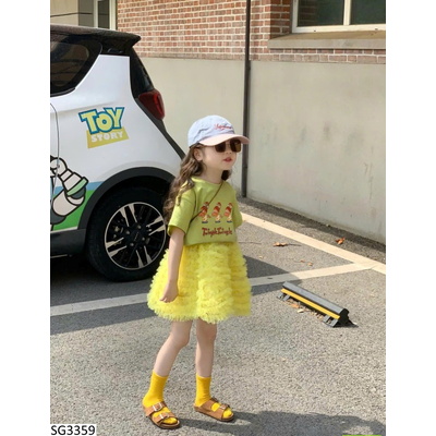 SG3359 SET ÁO HOẠT HÌNH MIX VÁY VOAN CHO BG