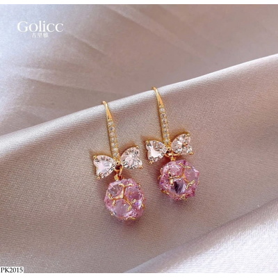 PK2015 BÔNG TAI BẠC S925 HÌNH NƠ PHỐI ĐÁ GOLICC